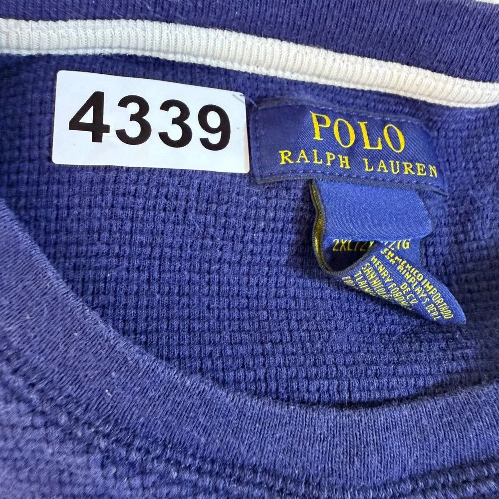 Polo Ralph Lauren Thermal Shirt Men 2XL Navy Blue Waffle Knit Cotton Long Sleeve